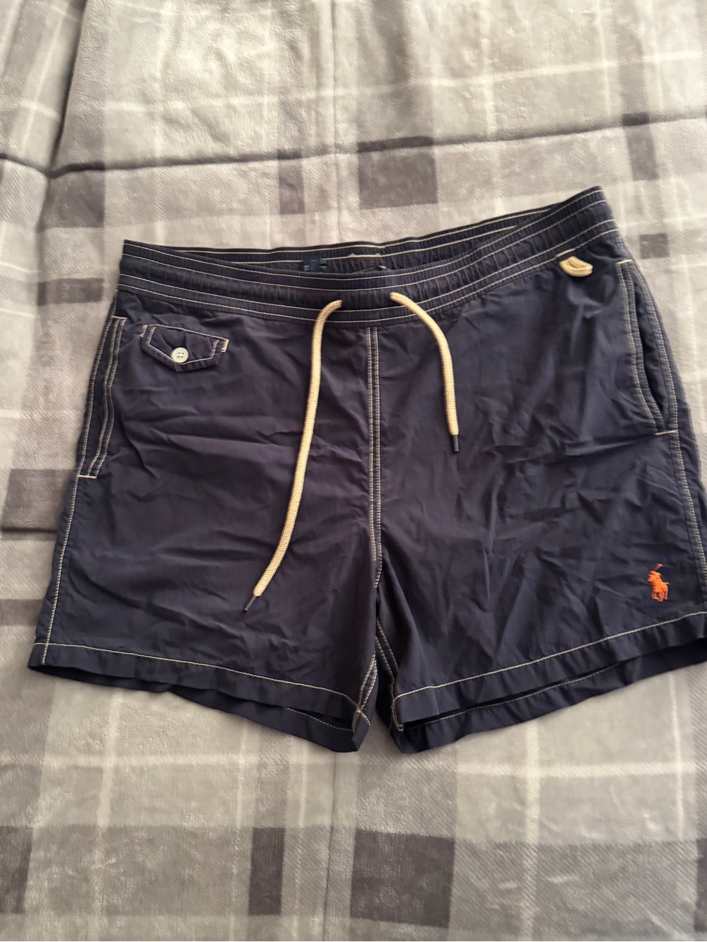 Polo by Ralph Lauren Navy Swim Shorts with Orange Polo Logo